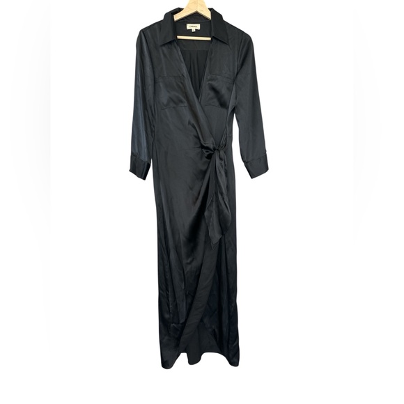 L’AGENCE Kadi Long Silk Wrap Dress in Black - Picture 5 of 12